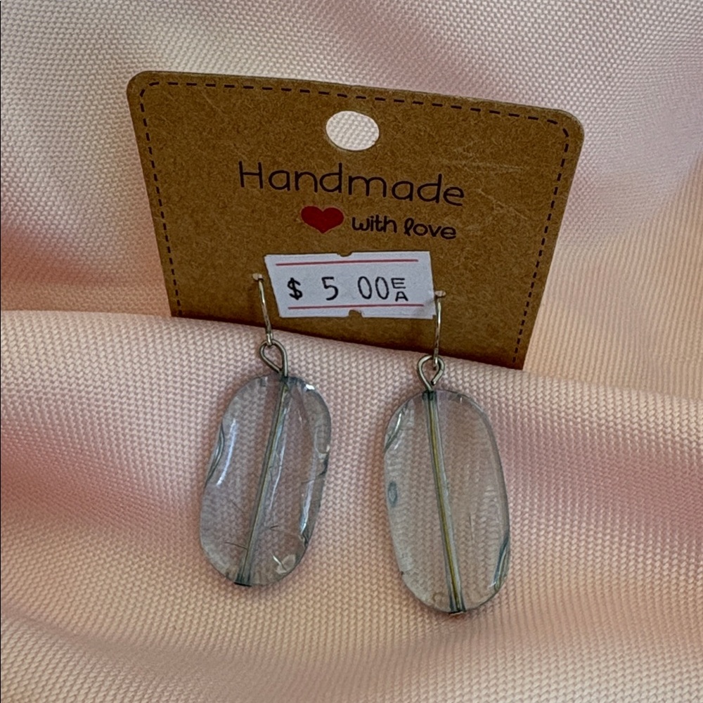 🟢 Handmade Vintage Clear Light Blue Crackle Earrings